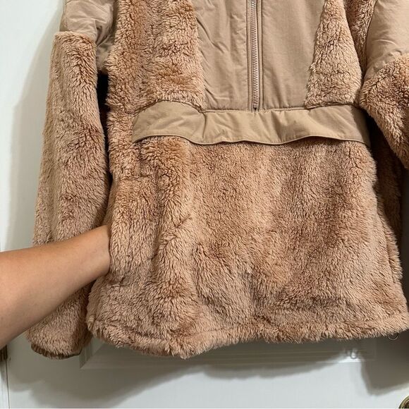 VICTORIA’S‎ SECRET PINK FLEECE TEDDY HALF ZIP OVERSIZED PULLOVER SWEATER NWT TAN - Picture 6 of 13